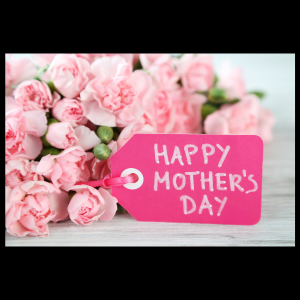 photo of pink roses with a mother's day tag