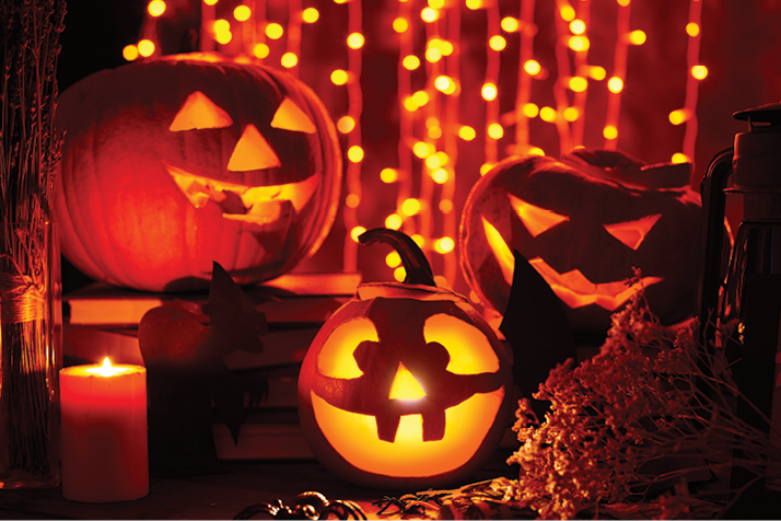 spooky candlelit jack-o-lanterns at Halloween